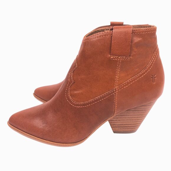 Frye Reina Bootie Leather Ankle Boots 6.5 Western Cognac Brown New Minor Defects - Picture 3 of 9